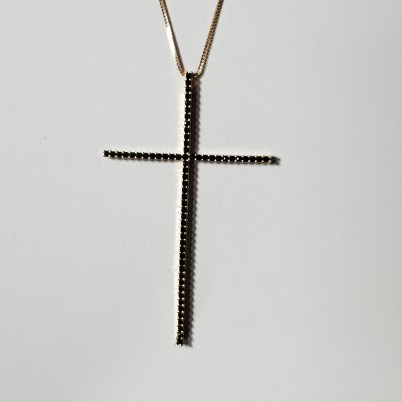 AAA Black Zircon & Gold Cross Necklace.   3" Across - Picture 4 of 11